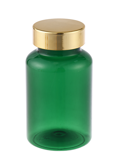 120 جرام زجاجة المكملات الصحية كبسولة PET الشفافة الملونة مع غطاء معدني مطلي